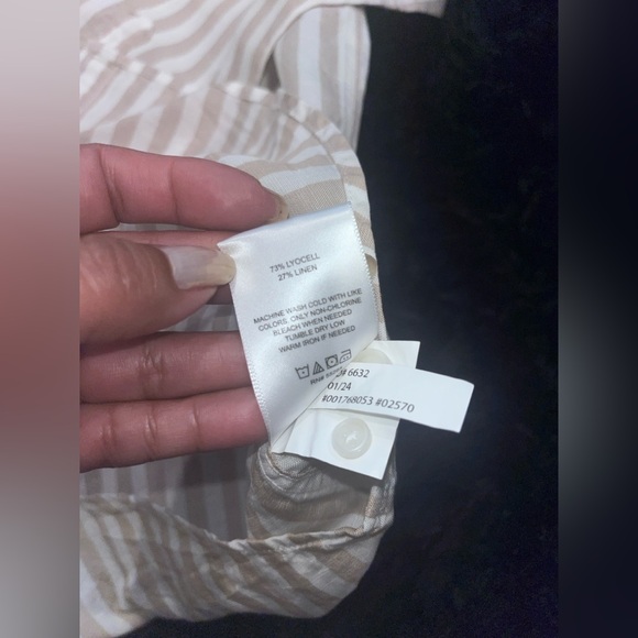 Express Button Down Linen Blend Long Sleeve Shirt L Men Tan White Striped NWT - Picture 4 of 4